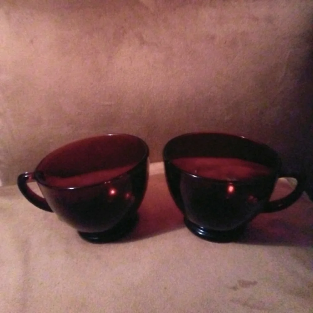 Set of 2 Royal Ruby Red Vintage Cafecore Glass Punch Tea Cafe Cups Coffee Anchor